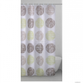 GEDY - GOMITOLO - Textil zuhanyfüggöny függönykarikával - 240x200 cm - Szövet - Zöld-barna pöttyös